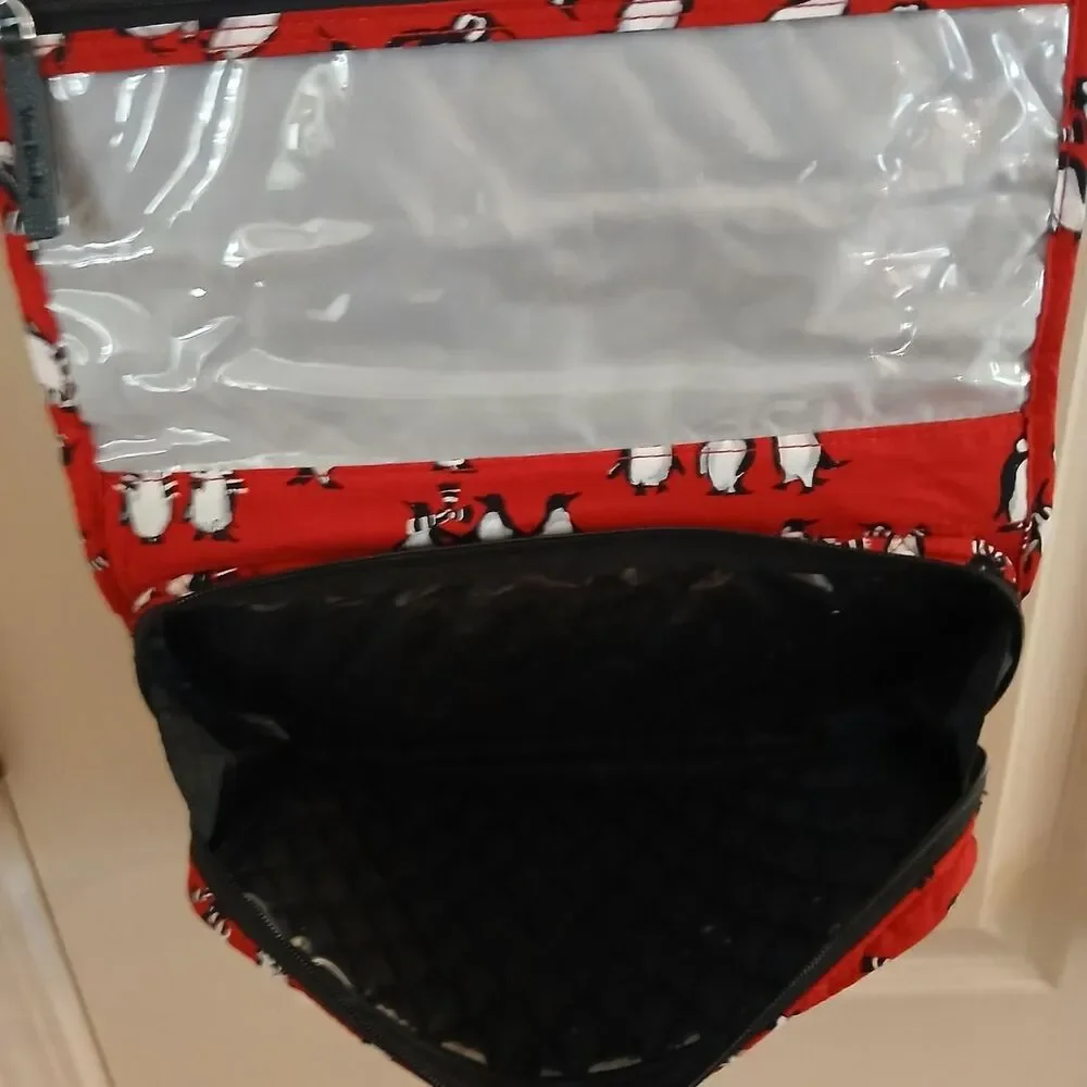 Vera Bradley Playful Penguins Quilted Cotton Hanging Travel Cosmetic Organizer